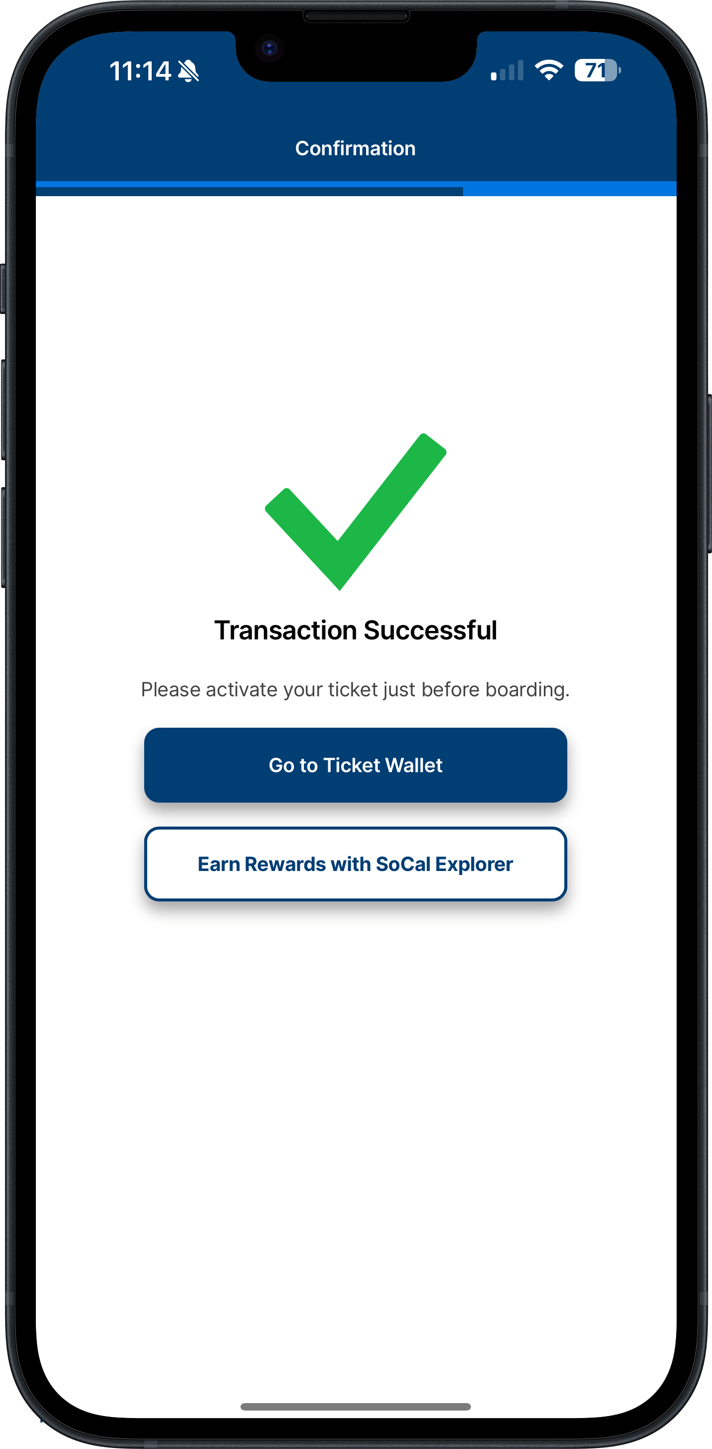 Metrolink App Confirmation Screen