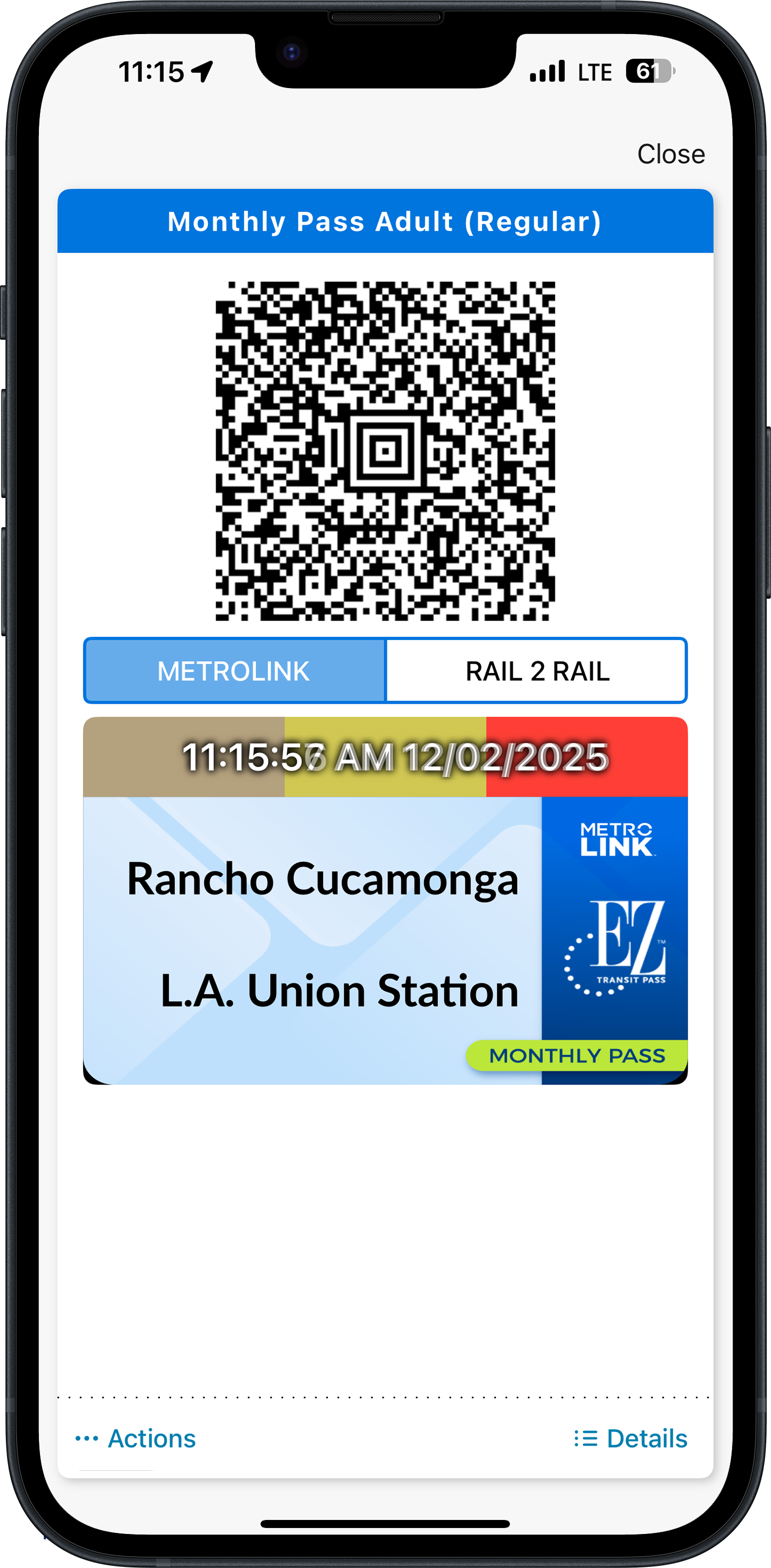 Metrolink App Activate Ticket Screen